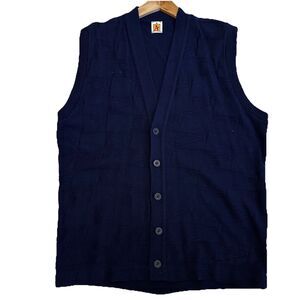 VINTAGE Cardigan Sweater Vest XL‎ Navy Blue Cable Knit Academia Regency Career